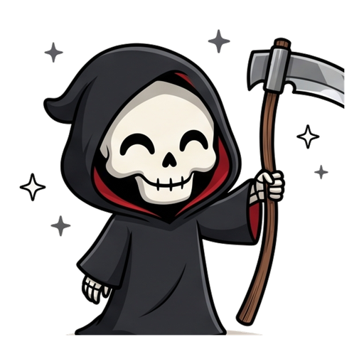 The Particle reaper, holding a scythe